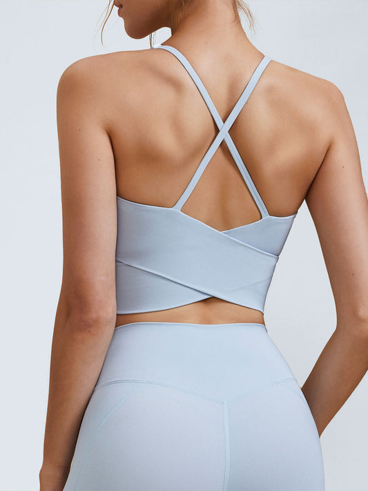 Osyara™ Light Blue V-Neck X-Cross Sports Bra